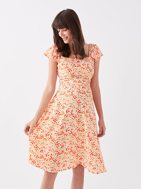 LCWAIKIKI Maternity Kare Yaka Çiçekli Kısa Kollu Hamile Elbise - S3GK67Z8-LSR