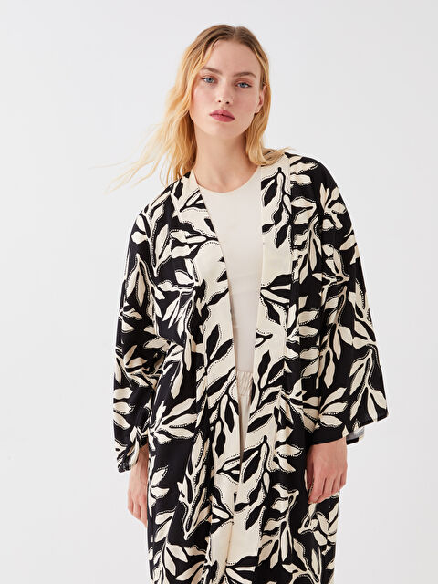 LCWAIKIKI Classic Şal Yaka Desenli Uzun Kollu Oversize Kadın Kimono - S3GL84Z8-LQJ