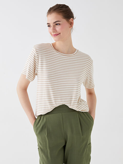 LCW Vision Crew Neck Striped Short Sleeve Women's T-Shirt - S3GM79Z8-LE8