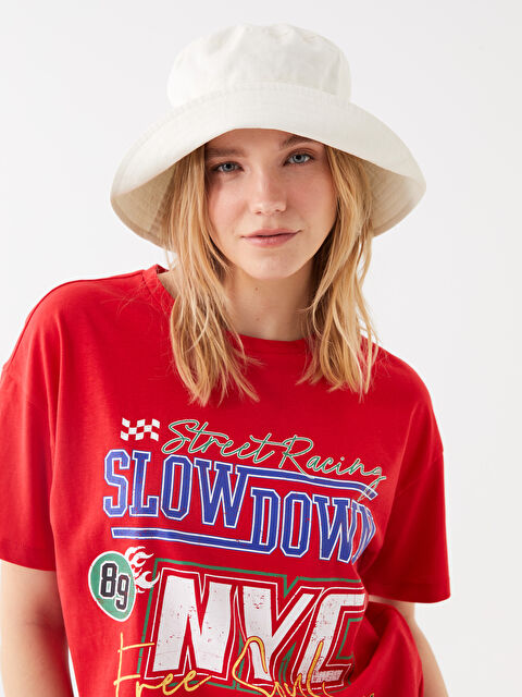 LCW Vision Crew Neck Printed Short Sleeve Oversize Women's T-Shirt - S3GO32Z8-HNK