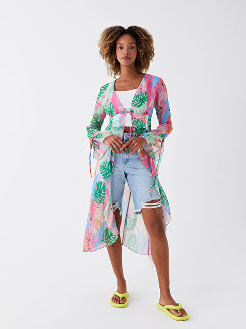 XSIDE Кимоно с шалевым воротником, цветочным принтом и длинным рукавом для женщин - S3GP32Z8-V0U