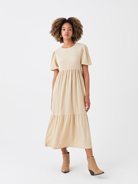 LCW Vision فستان ياقة دائرية سادة كم قصير - S3GP54Z8-V56