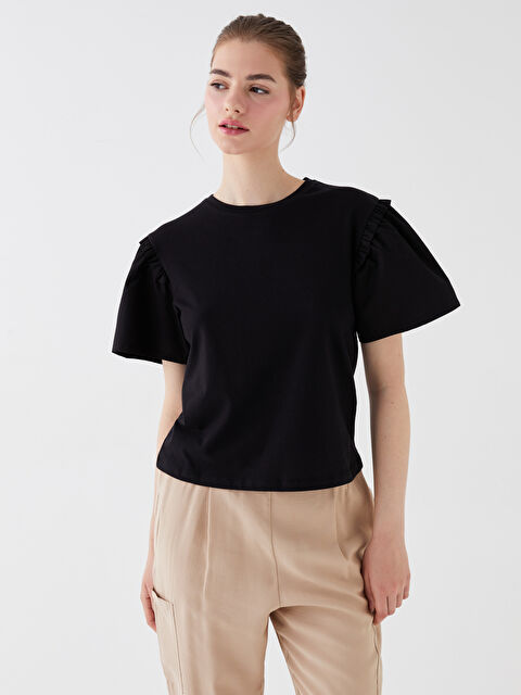 LCW Vision Crew Neck Plain Short Sleeve Women's Blouse - S3GP91Z8-CVL