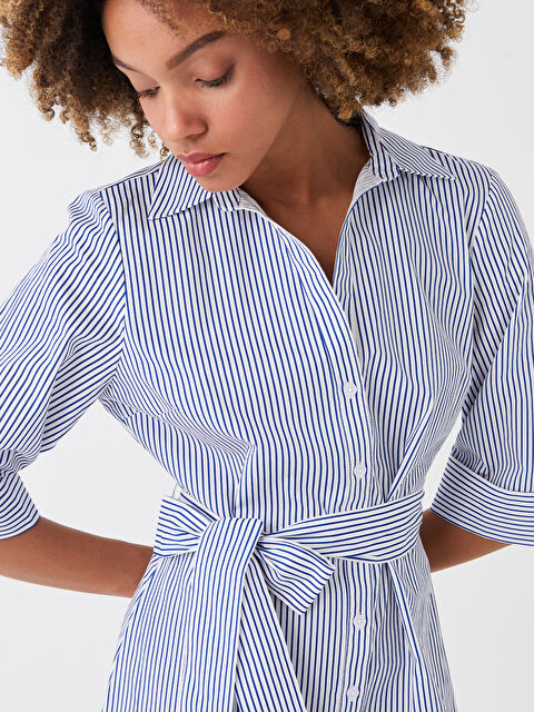 LCW Vision Striped Poplin Women's Shirt Dress - S3GR15Z8-LEN