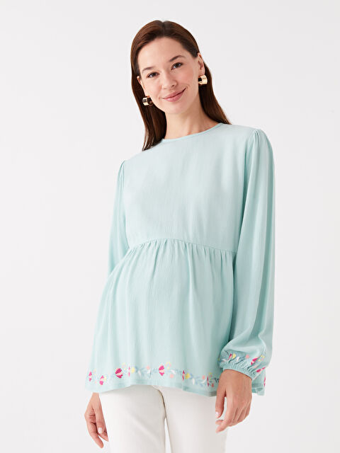 LCWAIKIKI Maternity بلوزة ياقة دائرية كم طويل مطرزة للحوامل