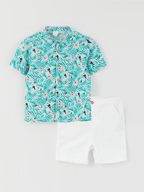 LCW baby Lot de 2 Ensembles Chemise et Shorts à Motifs à Manches Courtes pour Garçon Bébé - S3GT44Z1-LU2