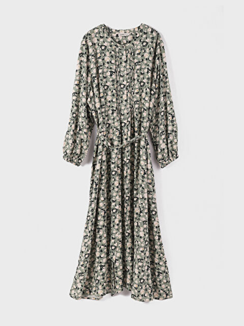 LCW Grace Crew Neck Patterned Long Sleeve A-Line Women's Dress - S3GT66Z8-LRR