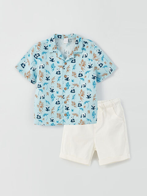 LCW baby Patterned Short Sleeve Baby Boy Shirt and Shorts 2-Pack Set - S3GT88Z1-LQQ