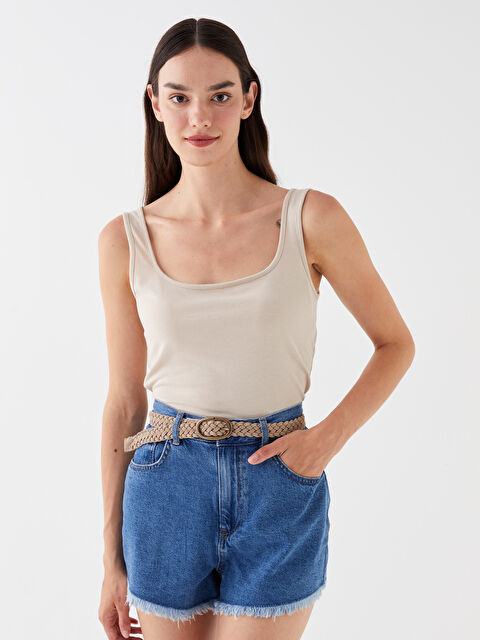 LCW Vision تانك توب بحمّالات سادة بياقة على شكل حرف U للسيدات - S3GV80Z8-G1Y