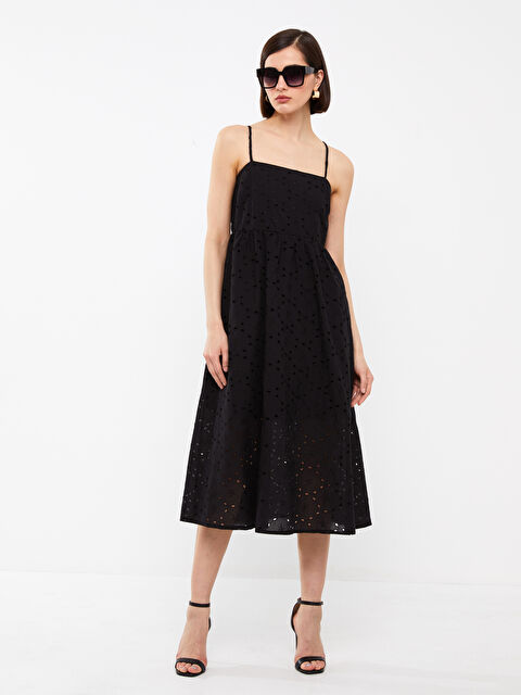 LCW Vision Square Collar Self Patterned Strap Embroidered Women's Dress - S3GY13Z8-CVL