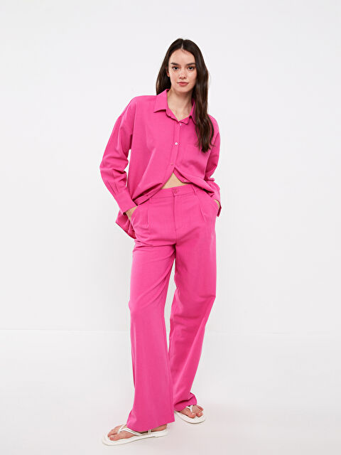 LCW Vision Relaxed Fit Plain Linen Blend Women's Trousers - S3GY87Z8-GWX