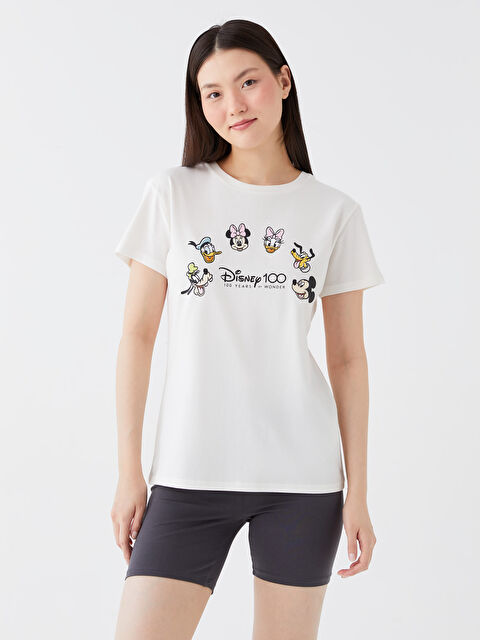 LCW Vision Crew Neck Mickey Mouse Printed Short Sleeve Women's T-Shirt - S3H213Z8-R9J