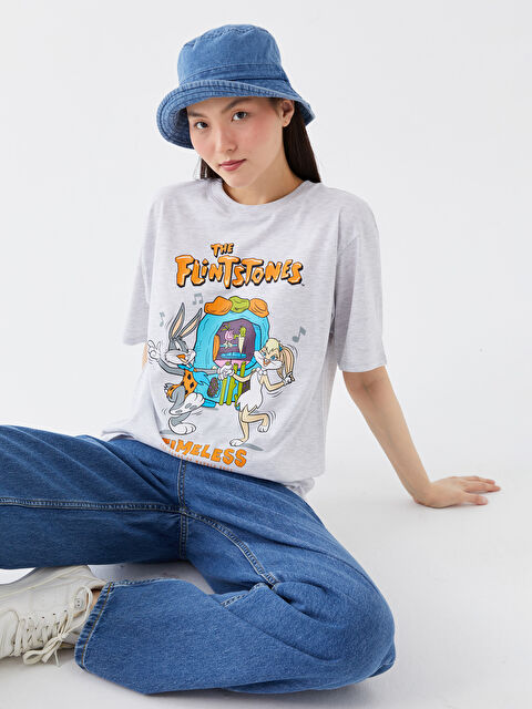 LCW Vision Crew Neck Lola and Bugs Bunny Printed Short Sleeve Oversize Women's T-Shirt - S3H247Z8-EFN