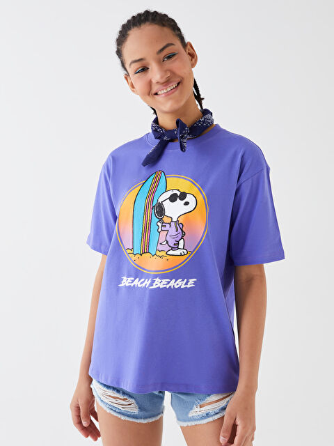 LCW Vision Crew Neck Snoopy Printed Short Sleeve Oversize Women's T-Shirt - S3H359Z8-H2U