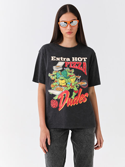 LCW Vision Crew Neck Ninja Turtles Printed Short Sleeve Oversize Women's T-Shirt - S3H360Z8-DC4