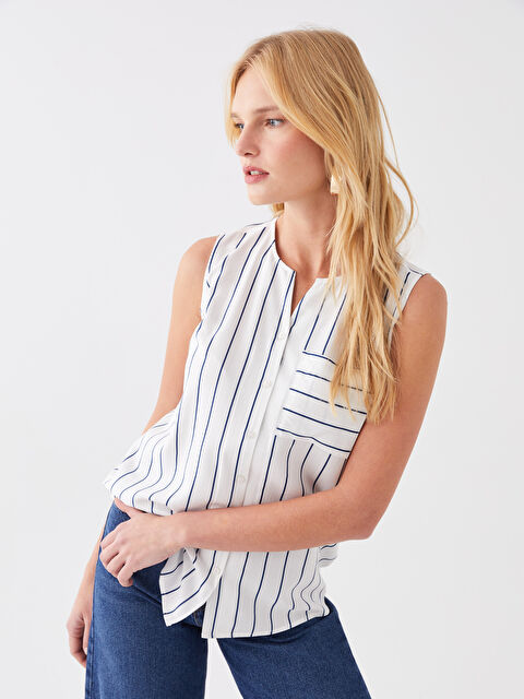 LCWAIKIKI Classic Notch Neck Striped Women's Blouse - S3H367Z8-LGB