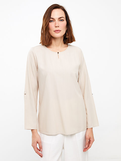 LCW Grace Crew Neck Plain Long Sleeve Women's Blouse - S3H471Z8-V93
