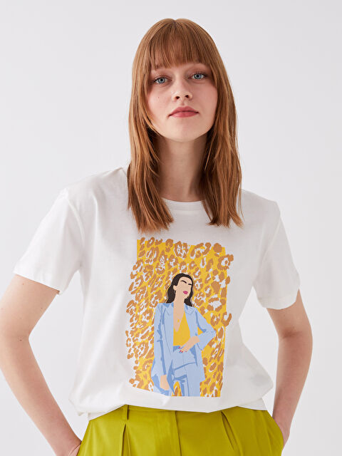 LCW Vision Crew Neck Printed Short Sleeve Women's T-Shirt - S3H479Z8-R5B