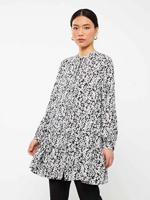 LCWAIKIKI Classic Grandad Collar Floral Long Sleeve Women's Tunic - S3H762Z8-LQJ