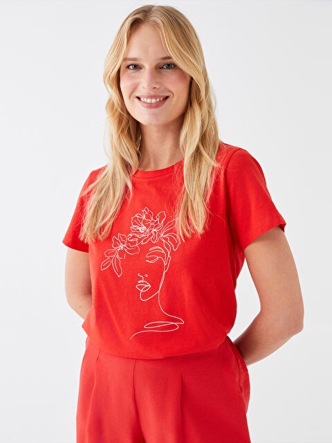 LCWAIKIKI Classic Crew Neck Printed Short Sleeve Women's T-Shirt - S3H801Z8-HBH