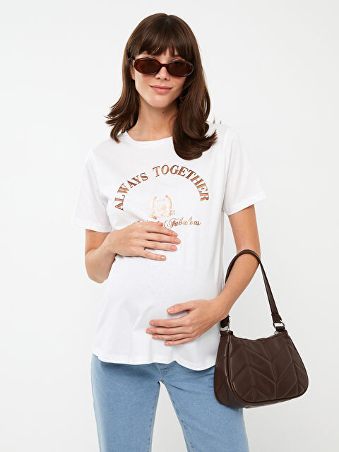 LCWAIKIKI Maternity T-shirt de maternité à manches courtes imprimé à col rond - S3H965Z8-E5X