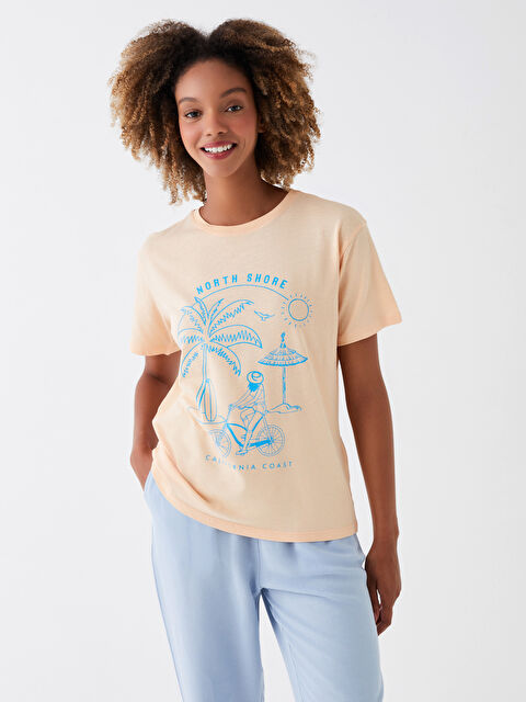 LCW Vision Crew Neck Printed Short Sleeve Women's T-Shirt - S3H993Z8-FRV