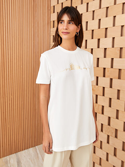 LCW Modest Tunique à Manches Courtes Imprimée à Col Rond pour Femmes - S3HB09Z8-R9J