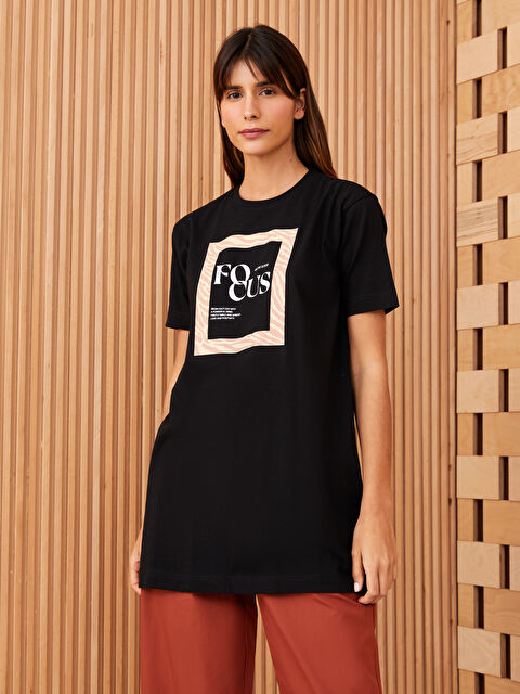 LCW Modest Crew Neck Printed Short Sleeve Women's Tunic - S3HB20Z8-CVL