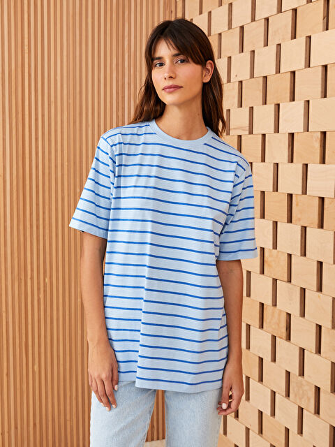 LCW Modest Crew Neck Striped Short Sleeve Women's Tunic - S3HB24Z8-LQQ