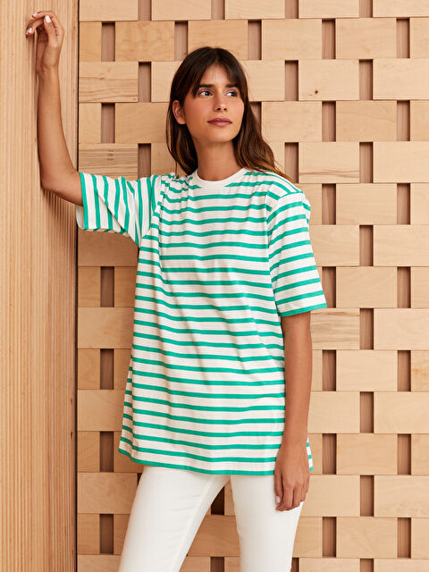 LCW Modest Tunique à Rayures à Manches Courtes pour Femmes avec Col Rond - S3HB24Z8-LRR