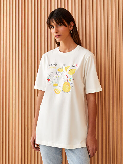 LCW Modest Crew Neck Printed Short Sleeve Women's Tunic - S3HB25Z8-R9J