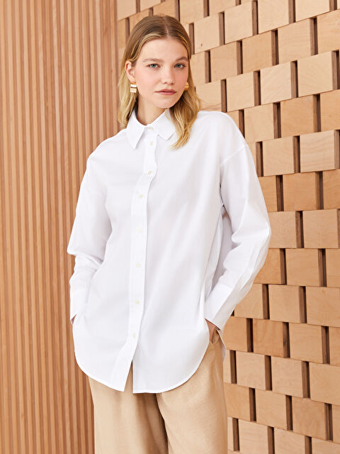 LCW Modest Tunique Chemise Pour Femmes Oversize À Manches Longues En Popeline Uni - S3HB34Z8-SDG