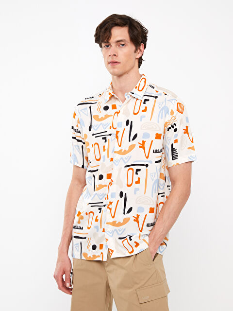 XSIDE Regular Fit Short Sleeve Patterned Viscose Men's Shirt - S3HC04Z8-LQB