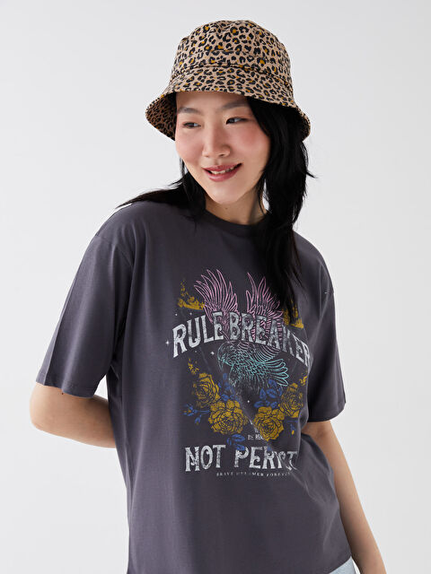 LCW Vision Crew Neck Printed Short Sleeve Oversize Women's T-Shirt - S3HC20Z8-JPT