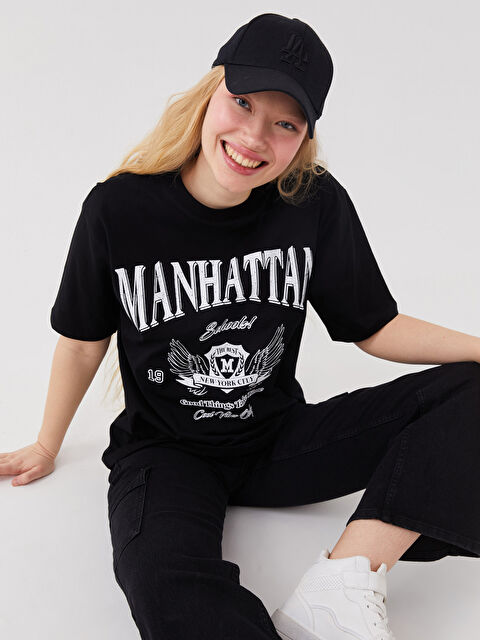 LCW Vision Crew Neck Printed Short Sleeve Oversize Women's T-Shirt - S3HC24Z8-CVL