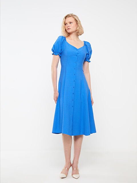 LCW Vision Sweetheart Neck Plain Short Sleeve Dress - S3HC62Z8-K6M