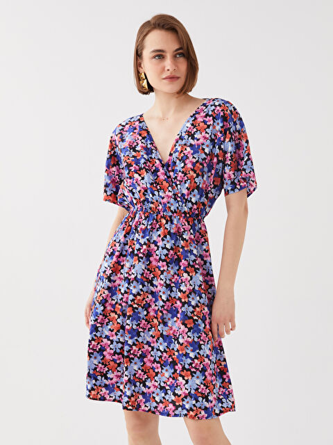 LCW Vision V-Neck Floral Short Sleeve Women's Dress - S3HC91Z8-F9C