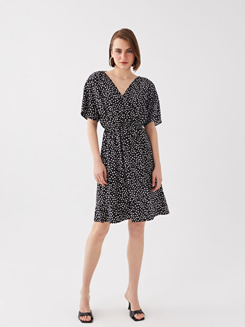 LCW Vision V Neck Polka Dot Short Sleeve Women's Dress - S3HC91Z8-LQJ