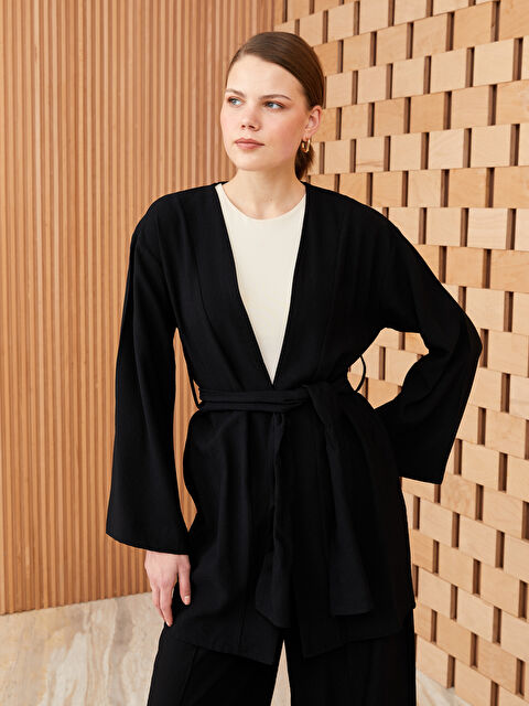 LCW Modest Shawl Collar Plain Long Sleeve Oversize Women's Kimono - S3HD59Z8-RQL