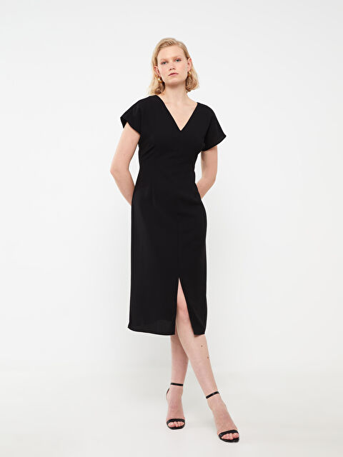 LCW Vision V-Neck Plain Short Sleeve Women's Bodycon Dress - S3HD96Z8-CVL