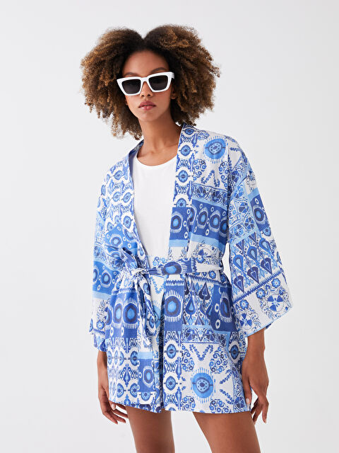 LCW Vision Shawl Collar Patterned Oversize Women's Kimono - S3HE08Z8-LQQ