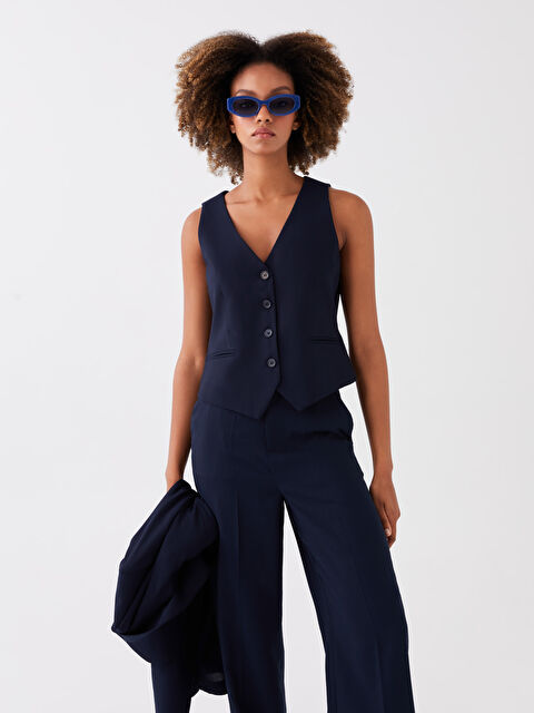 LCW Vision V Neck Plain Linen Look Women's Vest - S3HE09Z8-HMQ