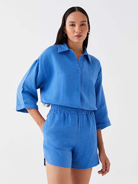 LCW Vision Beli Lastikli Düz Keten Görünümlü Kadın Şort