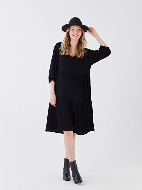 LCW Vision Kadın V Yaka Düz Elbise - S3HF28Z8-RQL