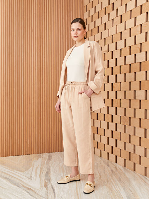 LCW Modest Elasticated Waist Loose Fit Muslin Women's Trousers - S3HF84Z8-SYN