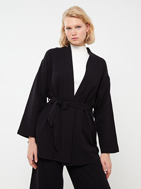 LCW Modest كيمونو نسائي واسع الحجم بياقة شال من الموسلين - S3HG76Z8-RQL