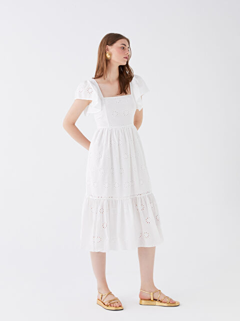 XSIDE Платье с квадратным воротником, узорчатое, с коротким рукавом, вышитое, для женщин - S3HH29Z8-KE8