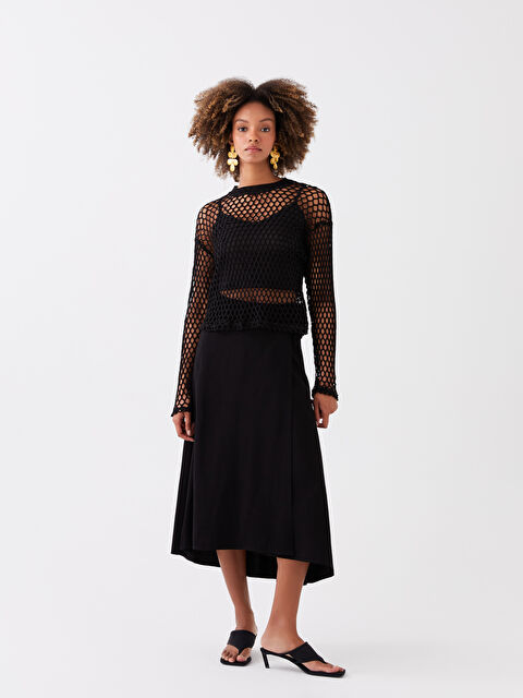 LCW Vision Beli Bağlamalı Düz Keten Karışımlı Kadın Etek - S3HH58Z8-CVL