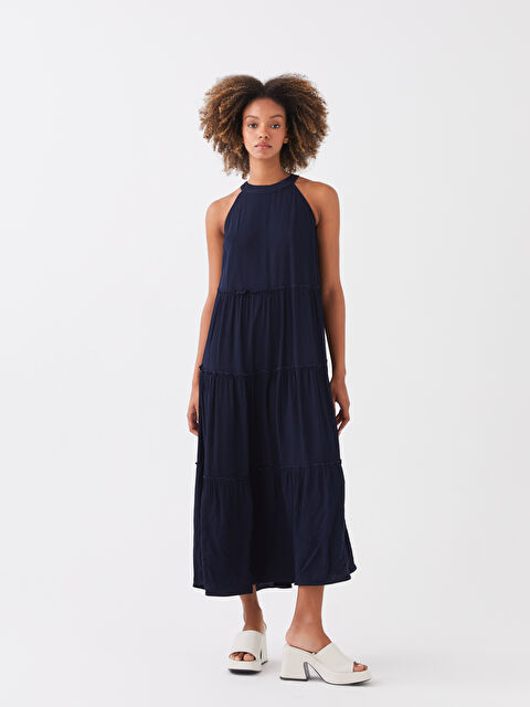 LCW Casual فستان ياقة هالتر سادة كِشكِش للسيدات - S3HH79Z8-HMQ