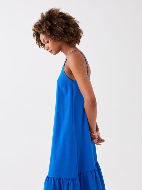 LCW Vision فستان بوبلين بحمّالات مستقيمة وياقة على شكل حرف U للسيدات - S3HH82Z8-HGU